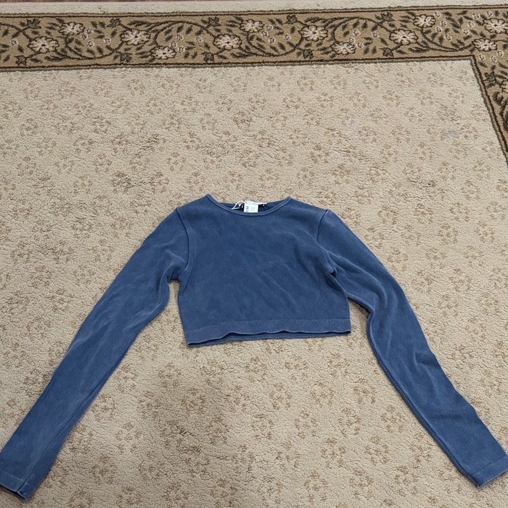 Blue Women's Long Sleeve Crop Top- Limitless Contour Collection